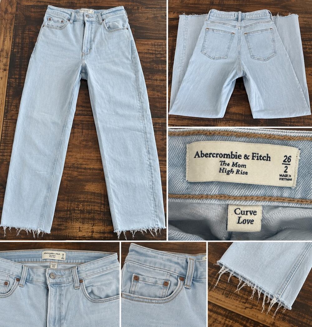 Abercrombie Curve Love High Rise 90s Relaxed Jeans Women's 26/2 Light Wash Raw